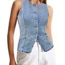 Tankaneo Womens Button Down Denim Vest Tops Sleeveless Fitted Jean Tank Tops Summer Trendy Casual Waistcoat, Size L