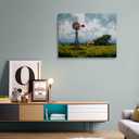 Rustic Windmill and Farmhouse Painting Canvas Wall Art Framed Print Country Landscape Artwork Serene Nature Scene Textured Brushstroke Wall Decor Vintage Style for Home Office Dining Room 16x24 Inches
