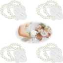 HIONXMGA Corsage Wristlet Band 4 Pcs Elastic Pearl Wrist Corsage Bracelets Bands for Women, Stretch Pearl DIY Handmade Prom Flower Supplies Accessories for Wedding Graduation Party