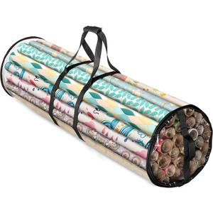 2 x ZOBER Round Christmas Gift Wrapping Paper Organizer Storage - 40 Inch Gift Wrap Storage Containers - Wrapping Paper Holder, Clear PVC Waterproof, Fits 25 Standard Rolls - Black, 1 Count