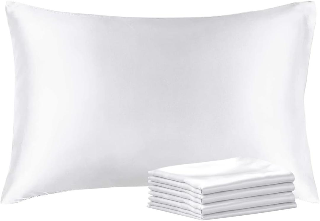 BEDELITE Satin Pillowcase with Zipper 4 Pack, White Pillow Cases King Size, Super Soft and Cooling Similar to Silk Pillow Cases, Gift for Women Men(20x40 Inches)