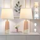 GyroVu 3 Color Temperature Adjustable Table Lamp, Ceramic Lamp Set of 2, Bedside Lamps with Rotary Swtich, Nightstand Lamp for Living Room Bedroom Office, Bulbs Included-Pink