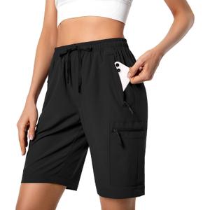 Hugut Women's Lightweight Hiking Cargo Shorts Quick Dry Athletic Shorts Camping Travel Golf Zipper Pockets Water Resistant (XX-Large, Black)