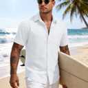 Vssjavun Mens Short Sleeve Button Down Shirts Casual Cotton Shirt Summer Beach Shirts (White, XXXL)