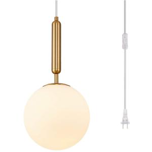 Surpars House Plug in Globe Pendant Lamp, Frosted Glass Ball Pendant Light for Dining Room, Bedroom or Hallway