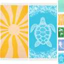 2 Packs Turkish Beach Towels Vacation Essentials Quick Dry Sand Free Soft Absorbent Adult Oversized Bath Pool Swim Long Lightweight Thin Fast Drying Over The Chair Towel Sand Sunshine and Turtle (72 x 36 inch)