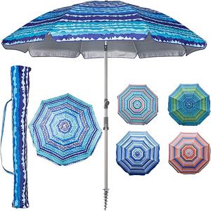 Blissun 7.2' Beach Umbrella with Sand Anchor, Outdoor Portable Beach Umbrella for Sand with Tilt Pole, Carry Bag, Air Vent
