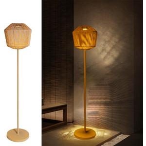 Outdoor Solar Floor Lamp, Large Natural Rattan Lantern with Metal Pole and Base, Waterproof Lamp for Patio Yard Garden Wedding Home Decoration