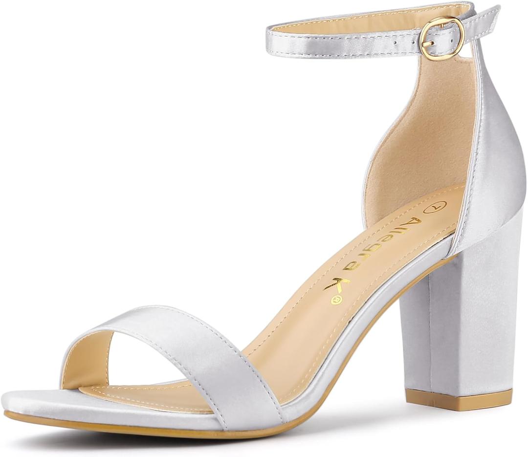 Allegra K Women's Satin Open Toe Ankle Strap Chunky Heels Sandals 8