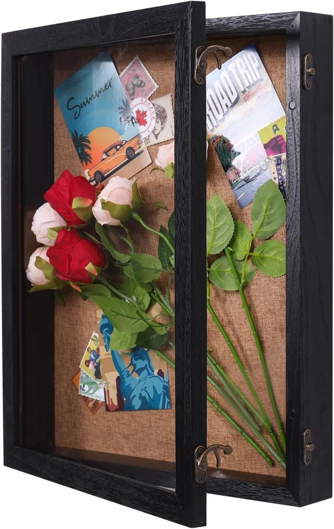 Extra Large Shadow Box 16x20, Big Shadow Boxes Display Cases with Hinged Door for Keepsake Collages Photos Tickets Flowers Bouquet Memorial Items(Black)