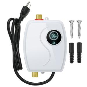 ECOTINYMACH 110V Tankless Water Heater Electric, 3000W Compact Water Heater, Heating Water On Demand Conveniently Convertible Between Fahrenheit and Celsius