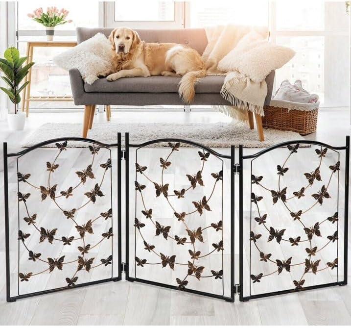 Freestanding Metal Folding Pet Gate, Portable 3 Panels for Dog & Cat Security, Foldable Enclosure Gates for Puppies, Indoor & Outdoor Safety for Pets