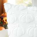 OTOSTAR Fall Throw Pillow Covers 16x16 Inch Set of 2 Pumpkin Autumn Harvest Decorations Pillowcases Soft Plush Faux Fur Wool Couch Cushion Covers for Home Bed Decor Thanksgiving Gifts (White)