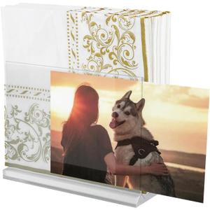 Napkin Holder for Table, Clear Napkin Holder Can Display Photos, Lucite Cocktail Napkin Dispenser for Party,Kitchen, Office, Restaurant, Business, Acrylic Mail Holder Countertop
