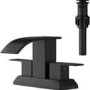 RUMOSE Matte Black Waterfall Bathroom Faucets 4 Inch Centerset Bathroom Sink Faucet with Pop Up Drain Two Handles 2 or 3 Holes Vanity Faucet RV Lavatory Basin Mixer Tap Deck Mount Stainless Steel