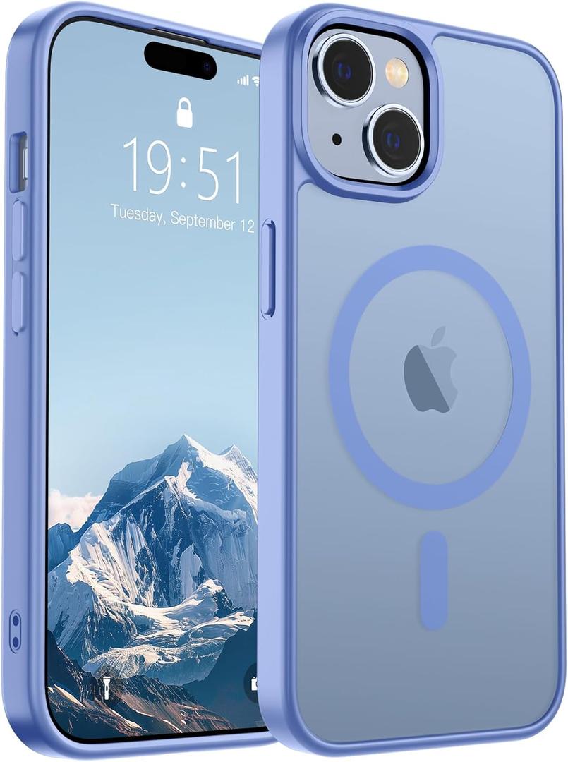 SUPFINE Magnetic for iPhone 15 Case (Compatible with MagSafe) (Military Grade Drop Protection) Slim Translucent Matte Shockproof with Anti-Fingerprint Phone Case, Blue Purple