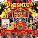 121pcs Movie Night Decorations, Movie Theme Party Decorations, Movie Theater Decorations, Backdrop, Banners, Cardstocks, Tablecloth, Popcorn Clapboard Foil Balloons Arch for Movie Night Birthday Party
