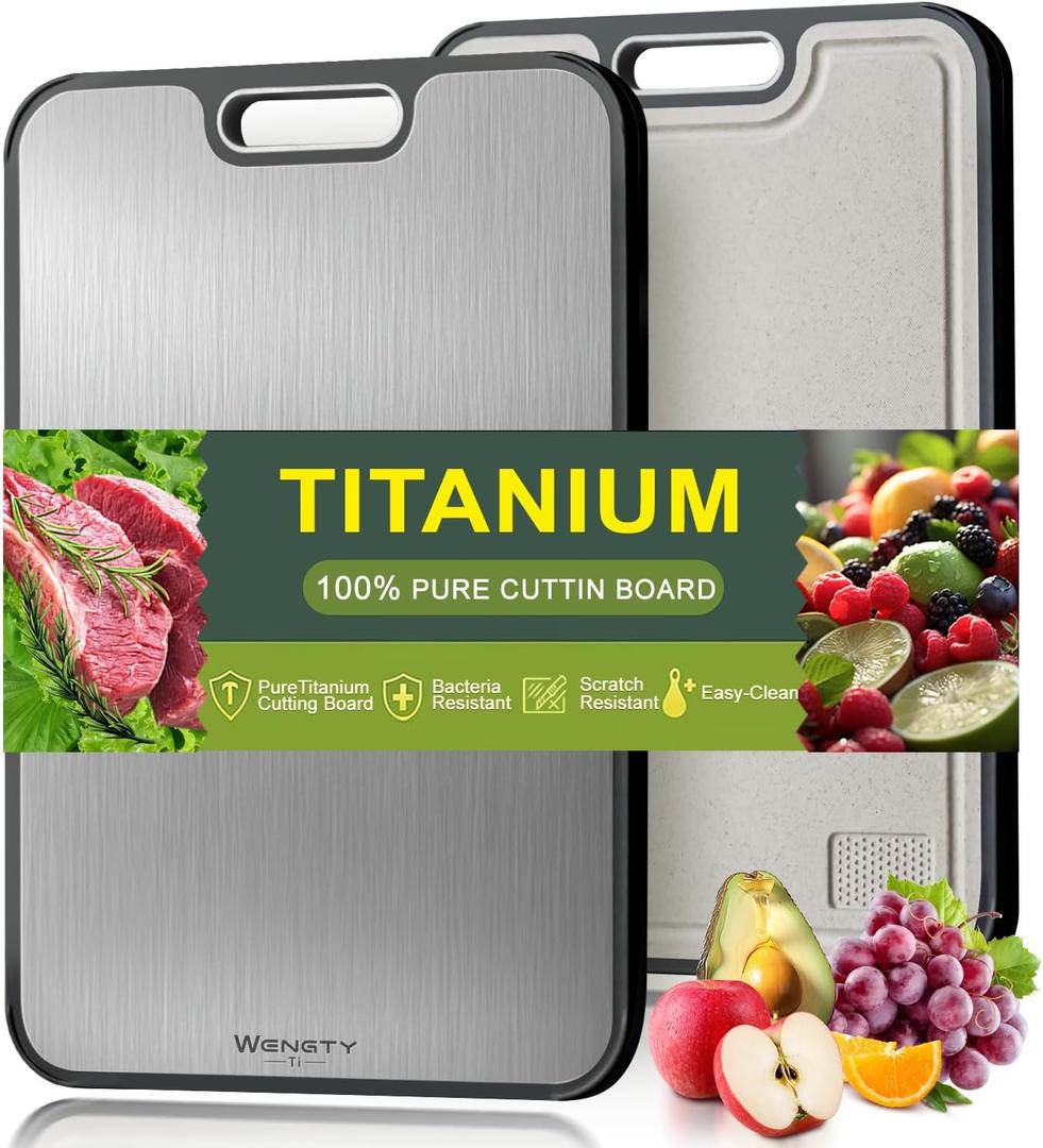 Titanium Cutting Board for Kitchen, Cutting Board Double Sided Food Grade, Pure Titanium/PP,Chopping Board for Meat Vegetable Fruit,Easy to Clean,Kitchen Gifts(16''x11'')