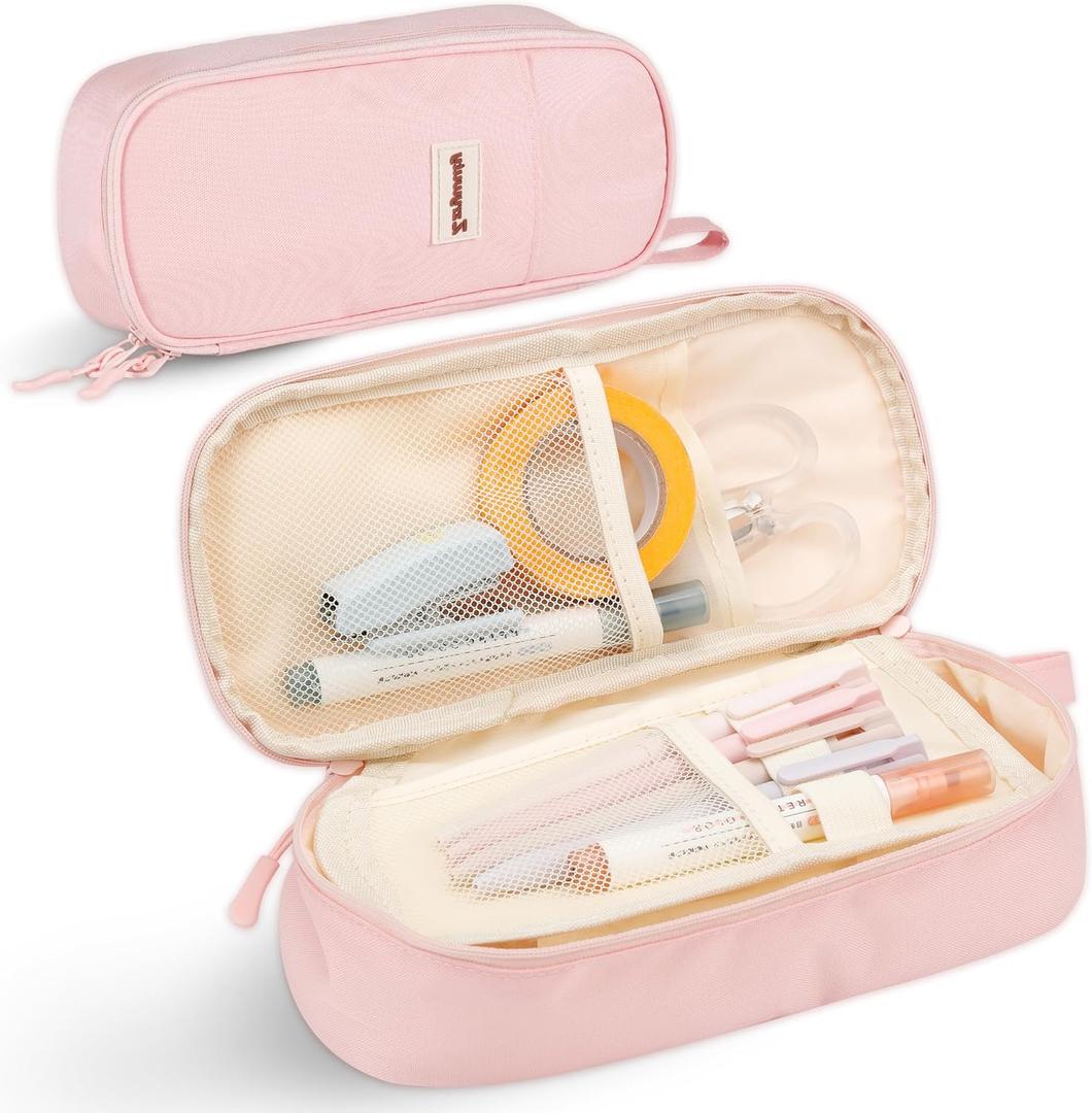 Zzrywuty Large Pencil Case, Big Capacity Pencil Pouch Office College School Stationery Pen Bag for Teen Girl Boy Men Women, Pink