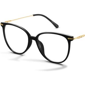 Gaoye Blue Light Blocking Glasses - Trending Round TR90 Frames, Metal Arms, UV400 Protection - Matching Soft Case (*1-light Black Frame/Transparent Lens)