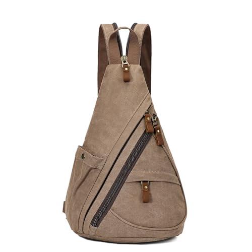 KL928 Canvas Sling Bag - Small Crossbody Backpack Shoulder Casual Daypack Rucksack for Men Women(Large Version,Brown)