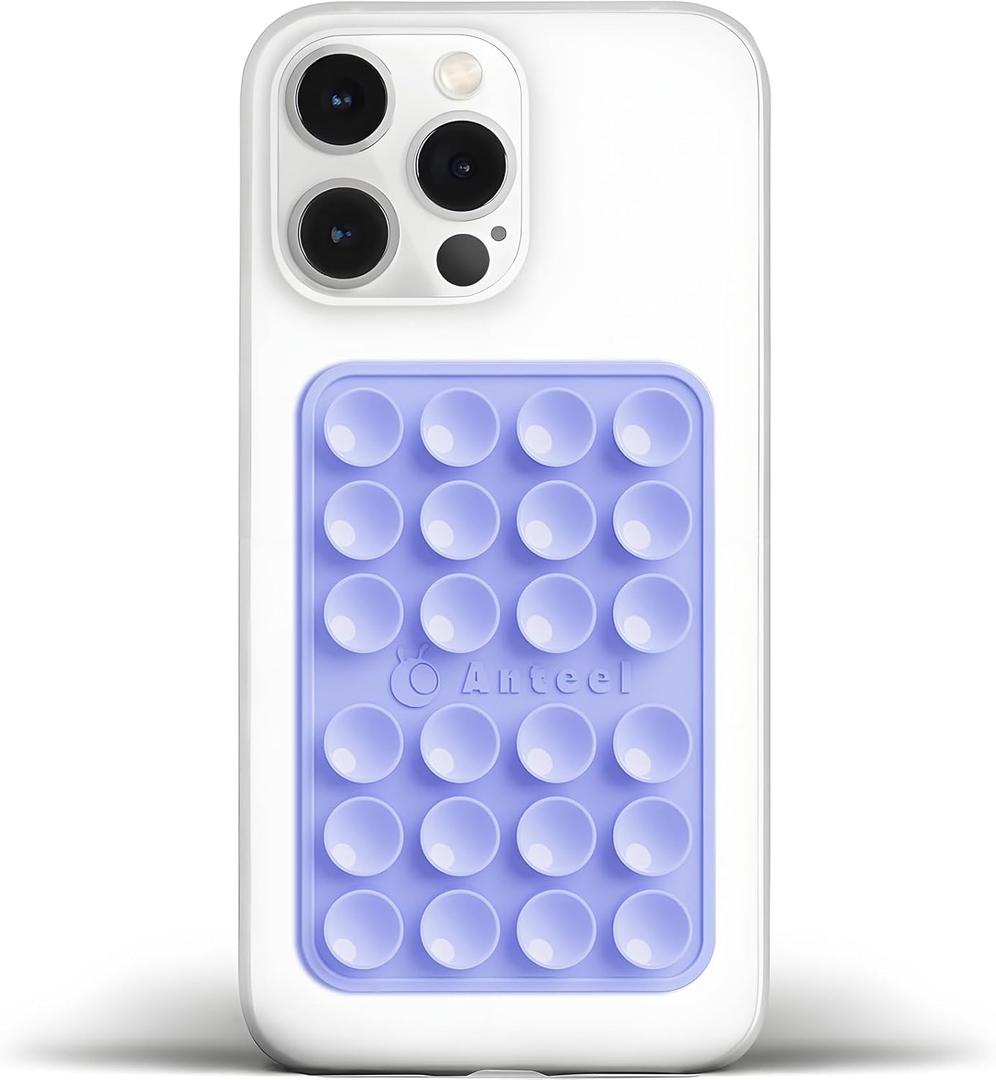 Anteel Medium-Sized Silicone Suction Phone Case Adhesive Mount, Enhanced Suction Power and Upgraded Thickened Sticky Phone Grip, Durable, Hands-Free Sticky Phone Holder, 2.28"x3.46" (Lavender)