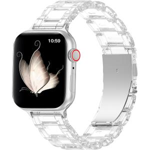 V.R.HOPE Resin Watch Band Compatible with Apple Watch Band for Women 38mm 40mm 41mm 42mm Fashion Lightweight Bracelet Strap for iWatch Series 11/10/9/8/7/6/5/4/3/2/1/SE3 (Clear)