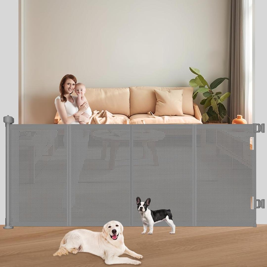 Upgrade 71" Retractable Baby Gates with Reinforced Strips, 41" Tall Retractable Gate Indoor for Baby and Pet, Outdoor Dog Gates for Stairs, Doorways, Hallways-Grey (Gray)