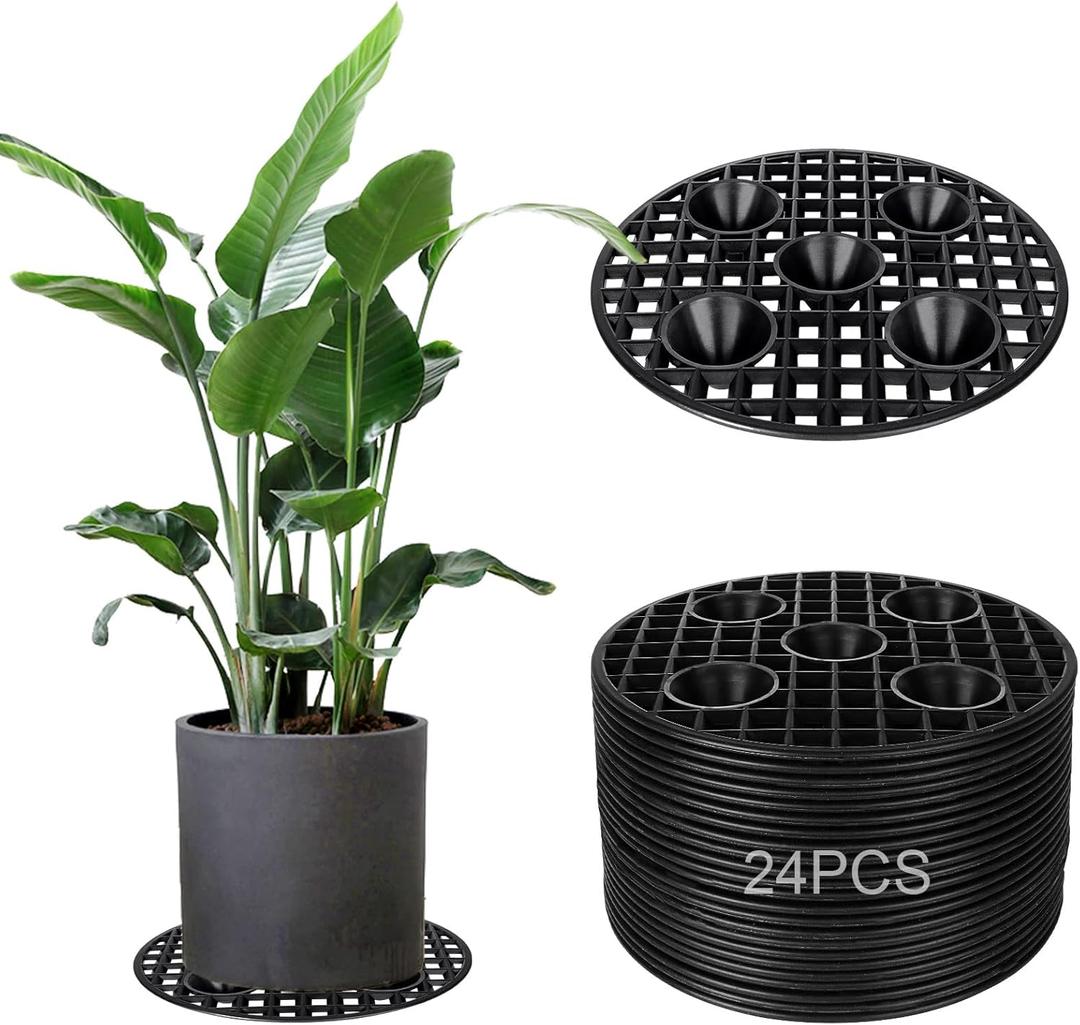 SENENQU 24PCS Plant Level Pot Elevator 8 Inch, Plant Risers for Pots, Heavy Duty Potted Plant Stand, Black Plant Runoff Tray Planter Holder for Prevent Rot and Damage, Indoor and Outdoor Use