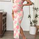 Milumia Women's Maternity Floral Mesh Strapless Tube Dress Sexy Split Thigh Bodycon Maxi Dress (L)
