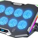 ICE COOREL Gaming Laptop Cooling Pad with 8 Cooling Fans, Laptop Fan Cooler Pad for 15-17.3 Inch, Notebook Cooler Stand with 6 Height Adjustable, RGB Cooling Pad with Two USB Port + Phone Stand