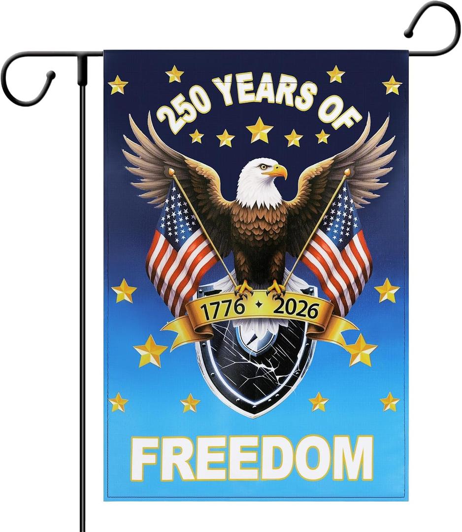 250 Years Anniversary Garden Flag,250th Anniversary USA Patriotic Waterproof Outside Banner Double-Sided with Eagle Design,4th of July & 1776-2026 Commemorative Yard Flag,12x18 Inch,Blue