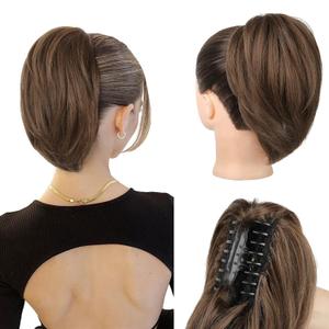 Ponytail Extension - 10" Short Claw Clip in Ponytail Hair Extensions Messy Bun Hair Piece Natural Soft Synthetic Straight Pony Tail Hair Pieces for Women - Ginger Brown