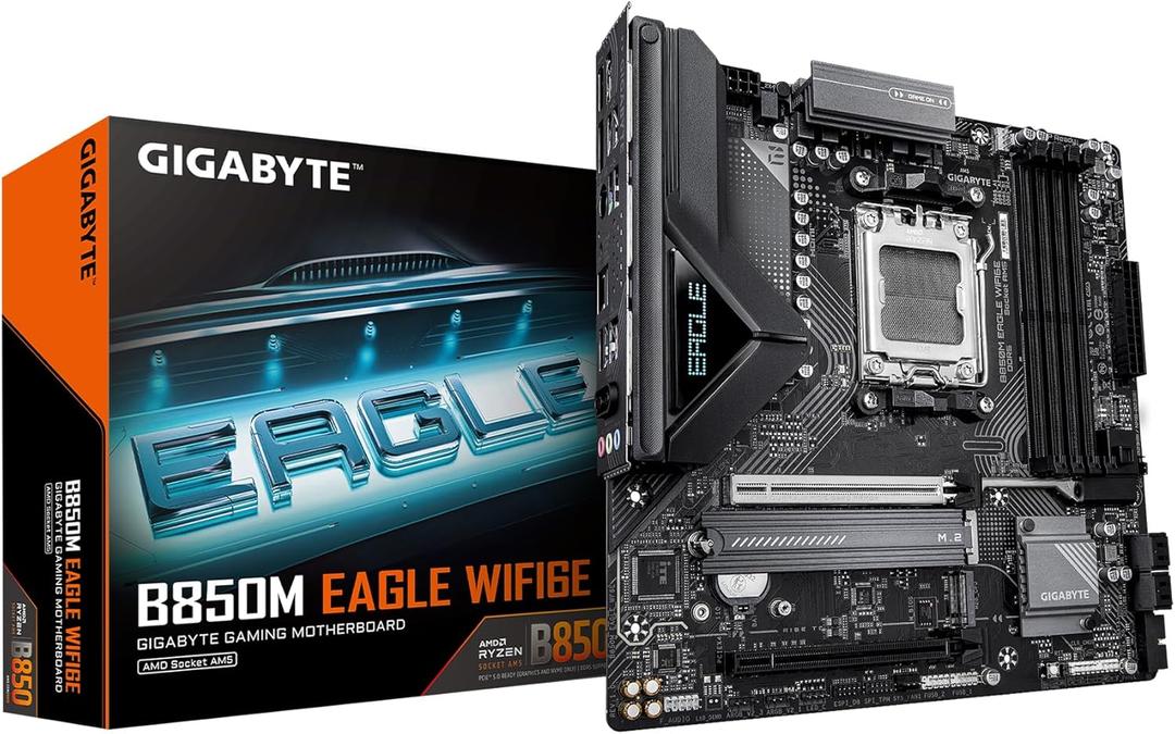 GIGABYTE B850M Eagle WIFI6E AMD AM5 mATX Motherboard, Support AMD Ryzen 9000/8000/7000 Series, DDR5, 8+2+2 Power Phase, 2X M.2, PCIe 5.0, USB-C, WIFI6E, 2.5GbE LAN, EZ-Latch