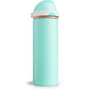 Insulated Water Bottle with Straw - Encool Stainless Steel Water Bottle with Push Button Lid, Leak-Proof & BPA-Free, Keeps Cold for 24 Hours for Sports, Travel, Gym (24 oz, Turquoise)