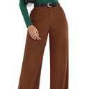 Corduroy High Waisted Wide Leg Pants for Women Dress Pants,Elastic Waist Casual Corduroy Straight Trousers (Brown, S)