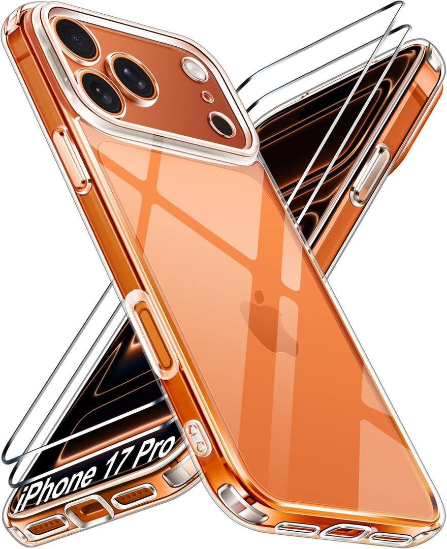 ivoler 3-in-1 Clear Case Designed for iPhone 17 Pro 6.3'' 2025 with 2 Pack Tempered Glass Screen Protector, Military Shockproof Hard Back Slim for iPhone 17 Pro Cover - Clear