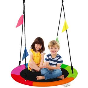 PlayVibe Tree Swing  40 Inch Saucer Swing for Kids Outdoor  Round Disc Hanger with 440Lb Weight Capacity, 600D Oxford Waterproof Fabric Hanging Straps (Multicolor)