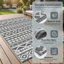 Outdoor Rug Geometric Black and White 9x12 Waterproof | Extra Large Reversible Plastic Straw Outdoor Patio Rug 0.13" Thick for Big Space
