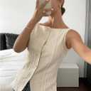 SOLY HUX Women's Button Down Y2k Textured Tank Top Sleeveless Vest Shirt Old Money Clothes (XS)