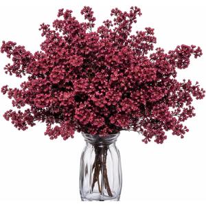 Giegxin 24 Pcs Babys Breath Silk Artificial Flowers Red Faux Flower 19.6 Inch Gypsophila Bouquets Bulk Burgundy Real Touch Floral for Vase Spring Decoration Home Office Table Centerpiece, Wine Red