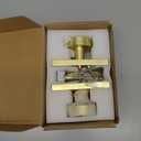 Satin Brass Zinc Alloy Privacy Door Knob with Lock, Heavy-Duty Round Handle with Rectangle Frame, Bedroom Bathroom Interior Quick Installation Lock Set, 1 Pack