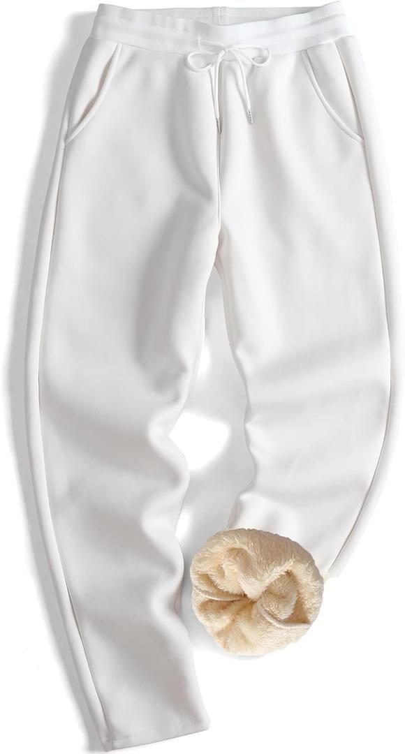 GXAMOY Men's Winter Fleece Pants Sherpa Lined Sweatpants Active Warm Thick Jogger Pants (White, XXL)