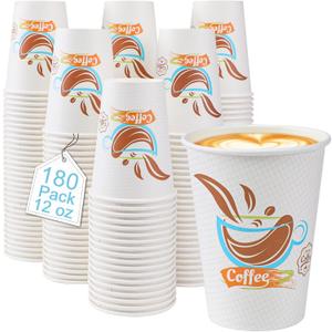 Lamosi 180 Pack 12 oz Coffee Cups, Paper Coffee Cups 12 oz, Disposable Leakproof Cup for Cold Drinks or Hot Beverages
