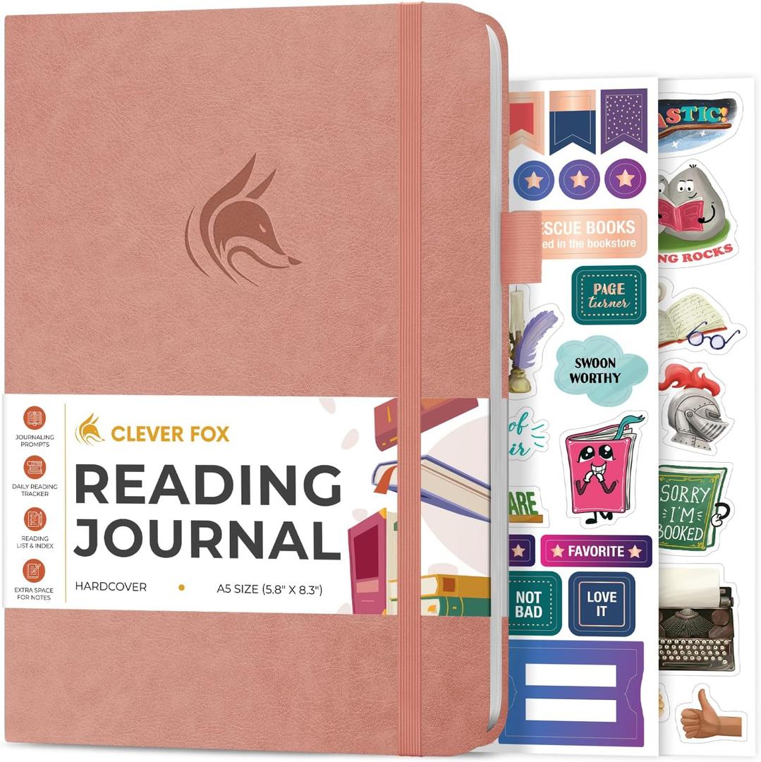 Clever Fox Reading Journal  Book Review Log  Gift Accessories for Reading Lover  Book Journal for Kids & Adults  A5, 5.8x8.3 (Dusty Pink)