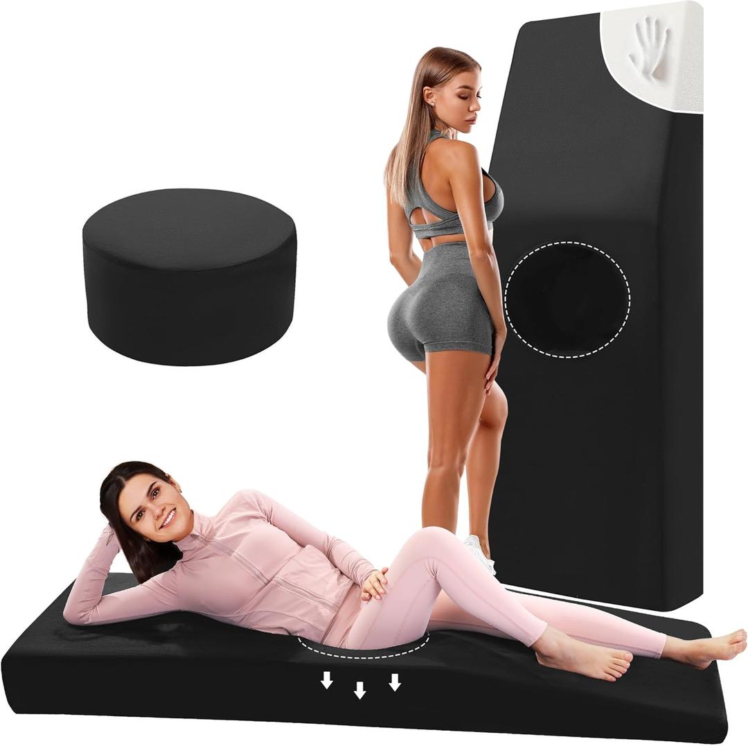 HOMBYS BBL Bed After Surgery for Sleeping with Hole,High Density Foam BBL Mattress with Hole,Brazilian Butt Lift Recovery Pillow After Surgery with Removable Cover (67x22x6.3in), Black 