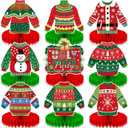 9 Pieces Ugly Christmas Sweater Honeycomb Centerpieces Table Decor, Holiday Party Table Toppers Ornaments Signs, Fun Xmas Sweater Party Decorations
