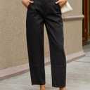 Eddoyee Harem Pants for Women, High Waisted Elastic Cropped Pants Ankle Length with Cargo Seam Layered Design (Black, S)
