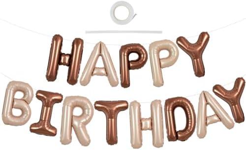 TONIFUL Light Brown Chocolate Happy Birthday Balloons Banner 16 Inch Mylar Foil Letters Birthday Sign Reusable for Girls Boys Kids & Adults Birthday Decorations and Party Supplies