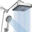 High Pressure Rainfall & Handheld Shower Head Combo, 3-Spray Fixed Showerhead and 6 Sprays Hand Held with 6ft Stainless Steel Hose and Adjustable Extension Arm (Silver black)